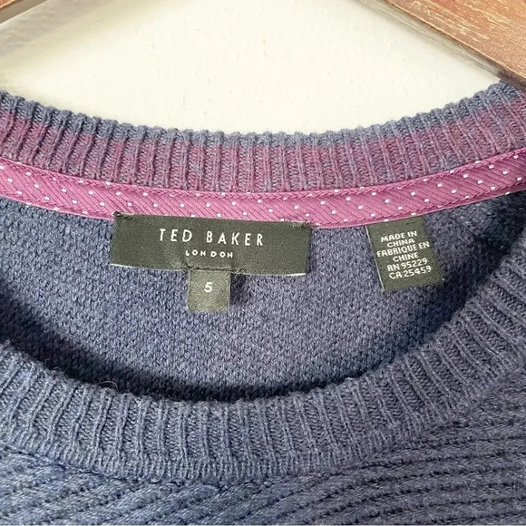 Ted Baker Men’s Cotton Blend Crewneck Dark Blue Knit Sweater Size 5 (Large) - Picture 3 of 8